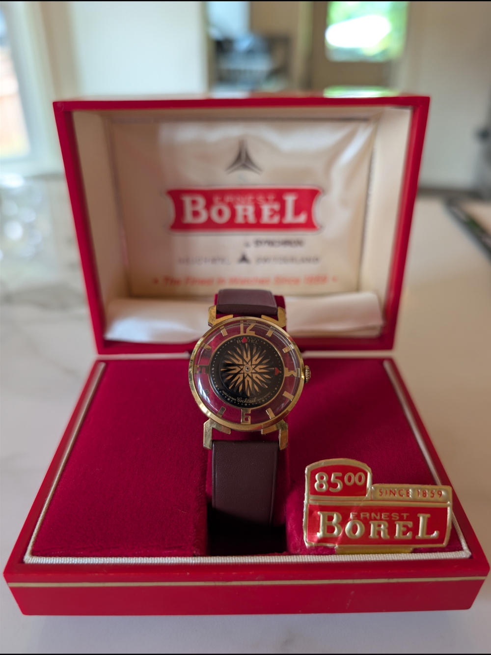 Ernest Borel Cocktail Mens 32mm Kaleidescope Mystery Dial Rare In Box